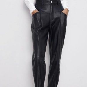 Zara High Waisted Faux Leather Pants Black